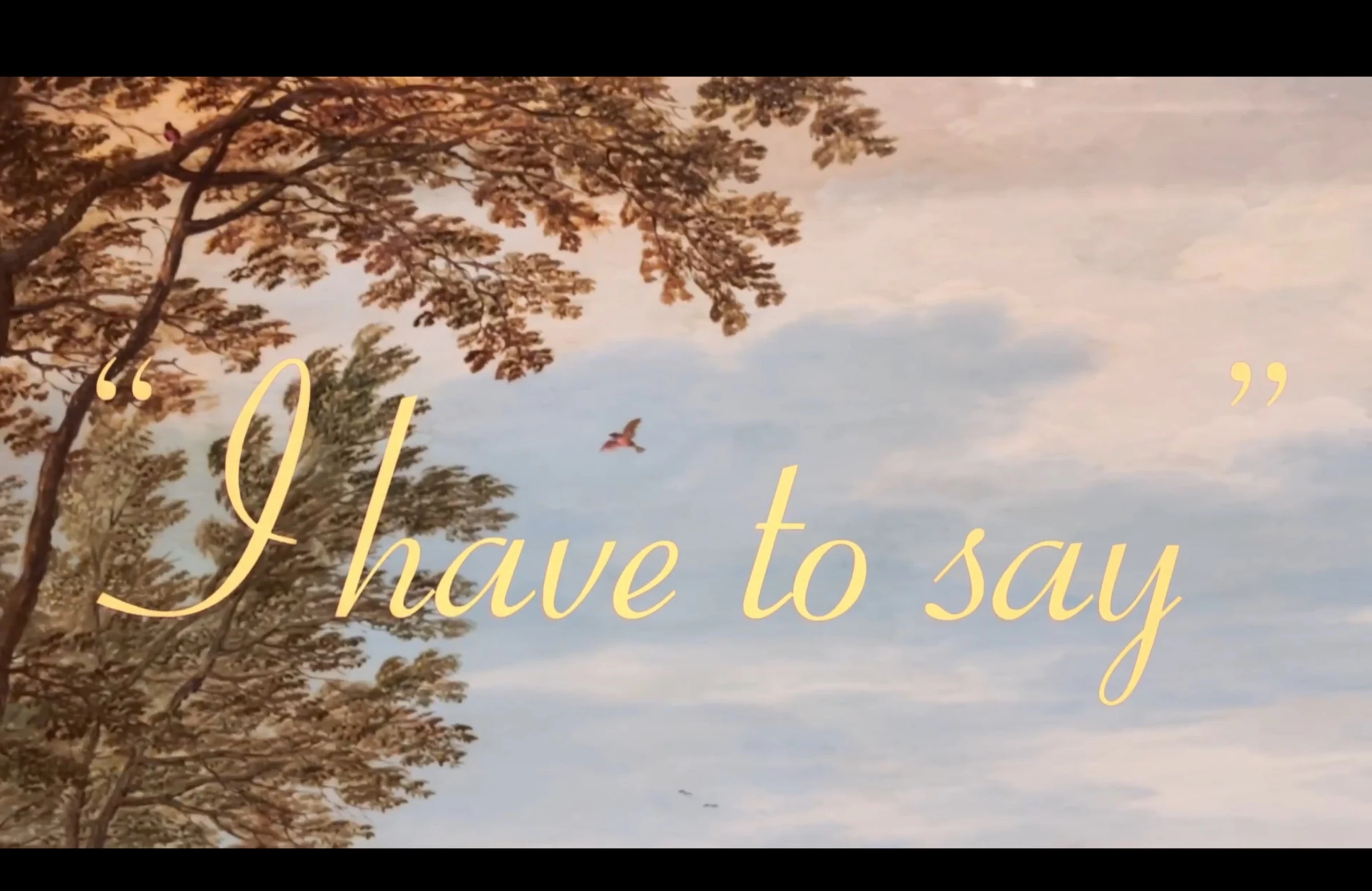 I have to say title page with yellow script over a painted sky and tree.