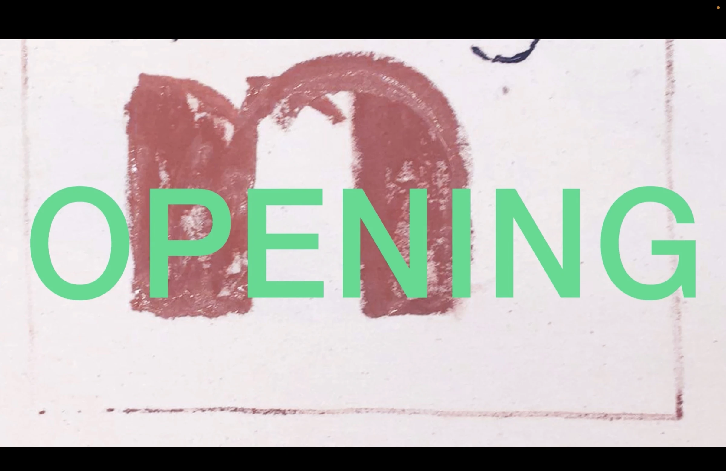 Opening title page with green lettering over a red drawing.